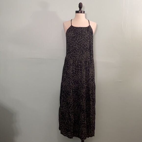 Old Navy Cheetah Grey Halter Tiered Maxi Dress - Picture 2 of 6